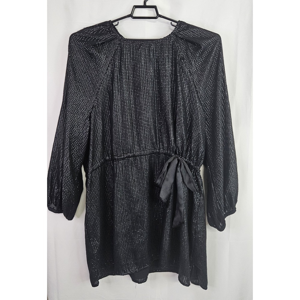 Something Navy Women Black Sequined Drawstring‎ Raglan Mini Dress XXL NWT - Picture 2 of 16
